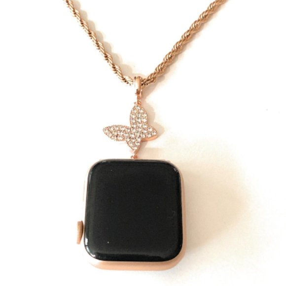 Bling Apple Watch Rose  Charm Pendant Adapter Chain Necklace 38/40/41/42/44/45mm - Picture 3 of 3